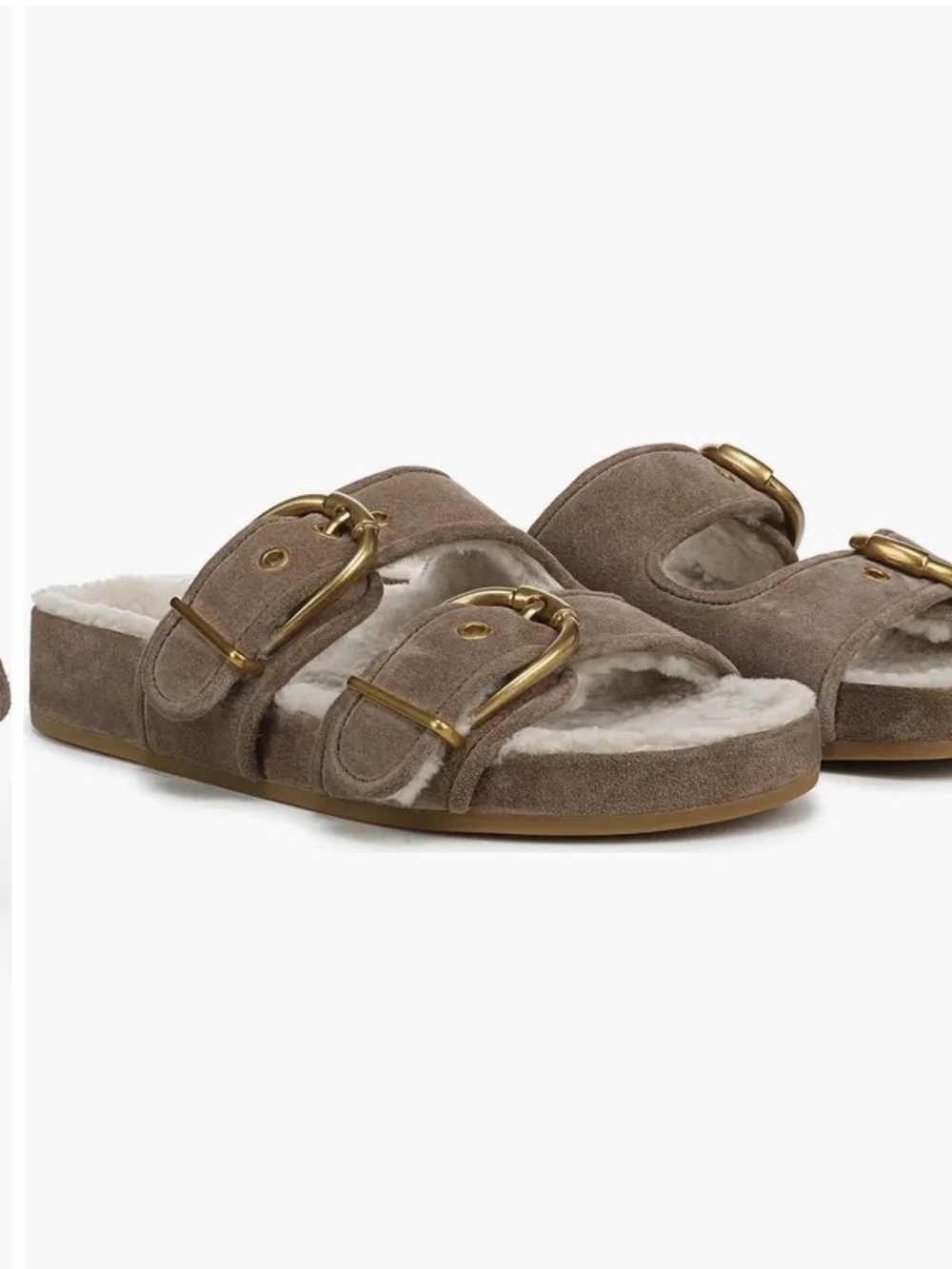 Veronica Beard Suede Prue Bark Ecru Genuine Shearling Slide  Sandal Size 7.5M